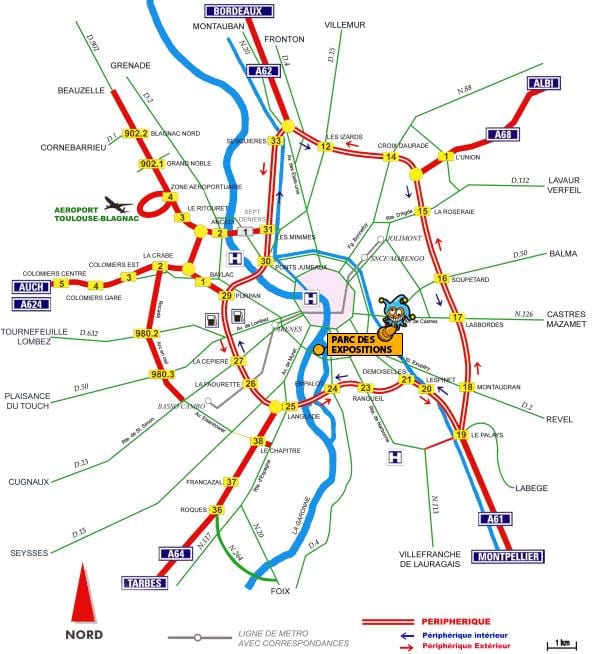 Karte von Toulouse Autobahn