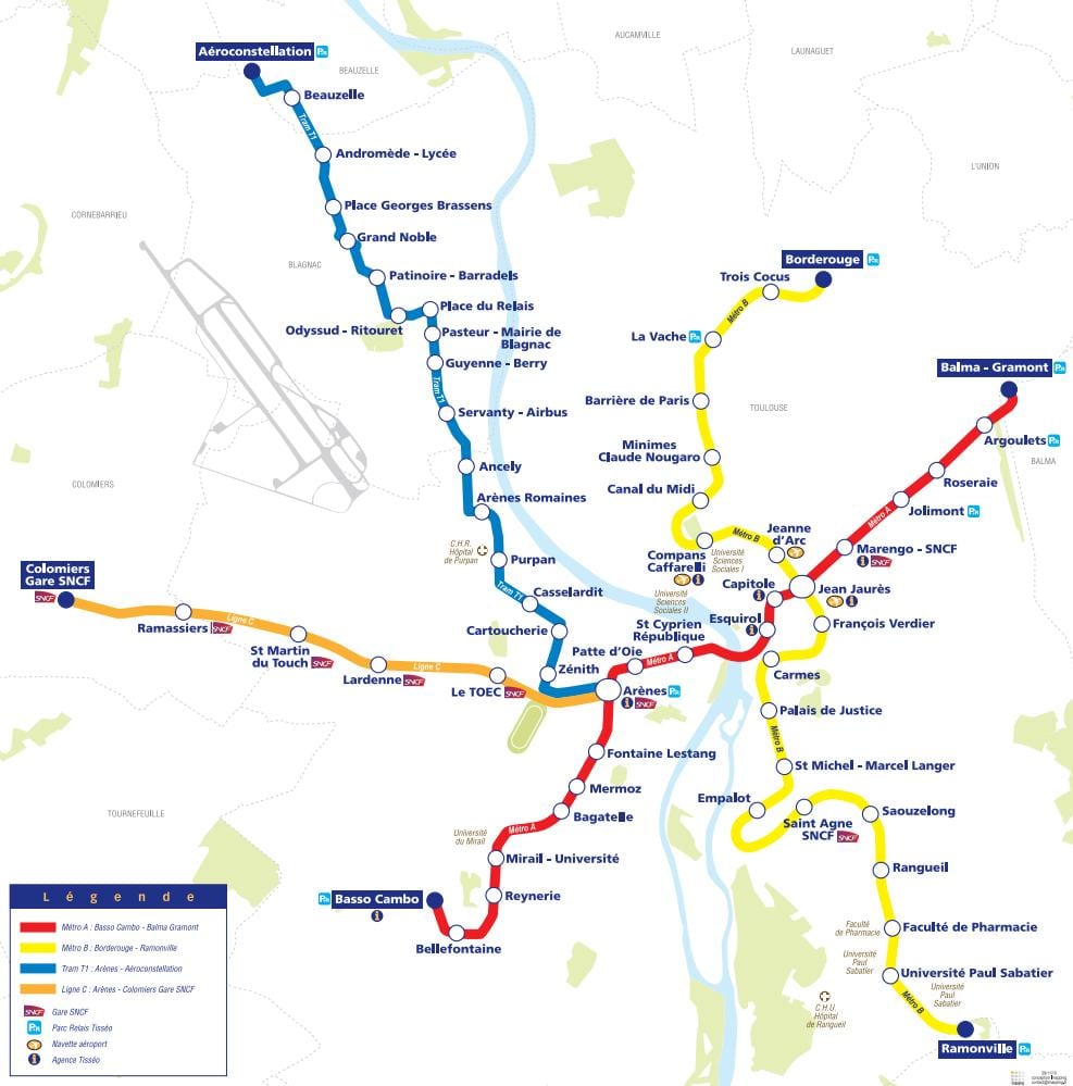 Karte von Toulouse Straßenbahn