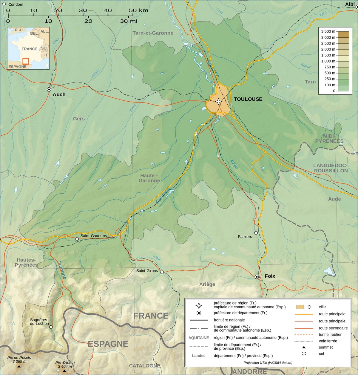 topographische Karte von Toulouse